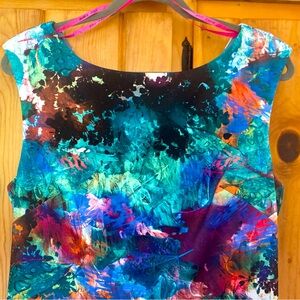 Colorful Betsey Johnson Fit & Flare Dress with V back & Circle Skirt SZ 12